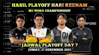 HASIL M3 PLAYOFF DAY 6  JADWAL PLAYOFF M3 MLBB 2021 DAY 7 HARI INI JUMAT 17 DESEMBER 2021 [upl. by Cooperman375]