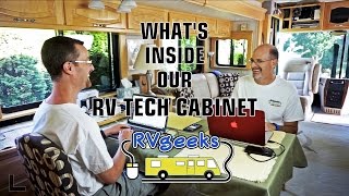 Whats in Our RV Technology Cabinet Geek Tech [upl. by Airdnal58]