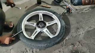 Suzuki GD 110  Tyre Replacement  Front and Rear Tyre Replacing  Alloy Rim  yc video [upl. by Nylesaj343]