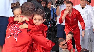 CANELO RECEIVES TENDER HUG FROM HIS KIDS AFTER TENSE FACE OFF VS GENNADY GOLOVKIN [upl. by Fredella411]