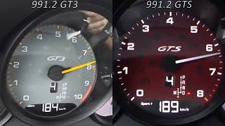 2017 Porsche 991 GT3 vs Carrera GTS 0200kmh [upl. by Chaffin]