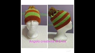 Cappello a righe ai ferri per bambinoa 🧶🧢 Maglia facile [upl. by Nekciv]