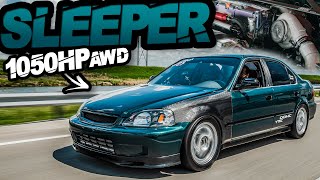 1050HP 4 Door Turbo AWD Honda  The Ultimate SLEEPER Civic is Back TRC AWD Honda Project [upl. by Ietta]