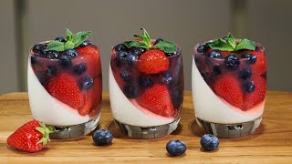 Strawberry amp blueberry panna cotta dessert in cups [upl. by Zsamot]