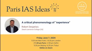 Robert DESJARLAIS  Paris IAS Ideas  A critical phenomenology of “experience” [upl. by Ikcir]