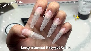 LONG ALMOND POLYGEL NAILS✨ SUMMER NAIL DESIGN  Live Stream [upl. by Marpet]