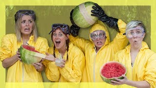 Exploding Watermelon Challenge ft Hannah Hart Mamrie Hart amp Grace Helbig  Tyler Oakley [upl. by Nitsirk]