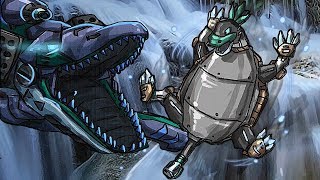 Dino Robot Battle Arena  Mosasaurus VS Proganochelys  Show Me Games [upl. by Swetiana799]