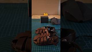 Finishing leather edge with sandpaper block  baby sandals shoemaking diy [upl. by Relyuhcs38]