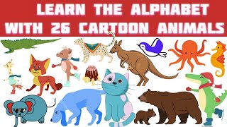 Learn the Alphabet with 26 CARTOON ANIMALS for kids A  Alligator  B  Bear [upl. by Asiruam]