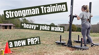 Strongman Training  Yoke Walks workout vlog [upl. by Ciprian]