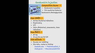 Gentamicin injection kaise use karte hai or kon si bimari me kam aati hai shortvideo post ytshort [upl. by Anoet]