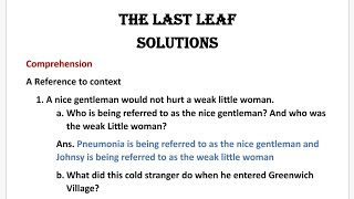 the last leaf class 8 questions and answers of book the English treasure chapter 10 [upl. by Odrareg]