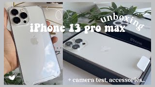 iphone 13 pro max silver ☁️  unboxing aesthetic amp asmr  accesories  camera test 🤍 [upl. by Bidle]