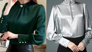 beautiful amp classy plain satinsilk blouses outfits designselegant ways to style your satin blouse [upl. by Estrin193]