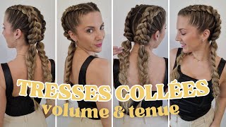 TUTO TRESSE FACILE 2024 ♡ ASTUCE BELLE COIFFURE TRESSES COLLEES simple a faire soi meme avec VOLUME [upl. by Dickerson]