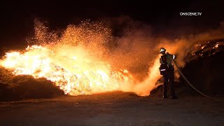 Crews Battle WindDriven Mulch Fire  Moorpark [upl. by Vona]