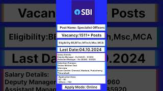 SBI Recruitment 2024 Specialist Officers shorts trending sbijobs sbirecruitment alloverindiajob [upl. by Katerine]