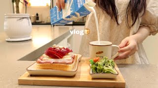 vlog  집순이 새댁의 삼시세끼 🏡 야식으로 라면 🍜 매콤한 해물찜과 날치알 주먹밥 만들고 브런치로 🍎 브리치즈 샌드위치 도시락으로 가지덮밥 계란참치전 만들며 보낸 일상 [upl. by Elrebma516]