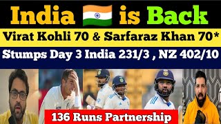 Virat kohli 70 amp Sarfaraz Khan 70 Help India to Make Historic Comeback  Ind vs Nz 1st Test Day 3 [upl. by Lessur842]