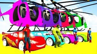 Fun Learn Colors Helicopter amp McQueen Cars w Spiderman for Children  Superheroes for kids babies [upl. by Yreved]