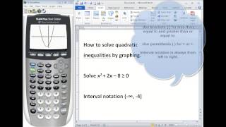 TI84 Tutorial Solving Quadratic Inequalities [upl. by Adnohsak]