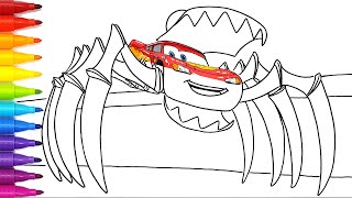 Spider Lightning McQueen CARS on The Road  Movable Wheels Drawing and Coloring Pages  Tim Tim TV [upl. by Aneer]