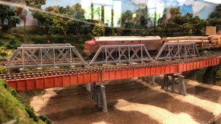 Dg Class with freight crossing river bridge HO scale Hamilton model railroaders [upl. by Newell]