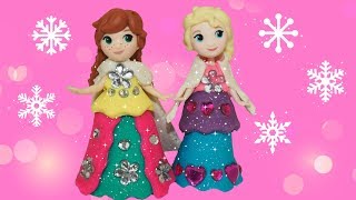 Lek och lär med Elsa och Anna från Frost nya fina klänningar i Playdoh [upl. by Codee471]