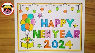 Happy New Year 2024 Drawing Easy  Happy New Year Drawing  New Year Drawing 2024  New Year Card [upl. by Adyela397]