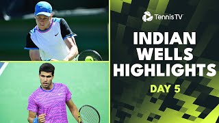 Alcaraz amp Sinner Headline Tsitsipas Tiafoe Rublev Feature  Indian Wells 2024 Day 5 Highlights [upl. by Dunkin]