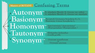 Autonym Basionym Homonym Tautonym and Synonym  Confusing Terms  Plant Taxonomy [upl. by Verras982]