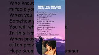 Whitney Houston Mariah Carey  When You Believe Lyrics shorts [upl. by Eyr683]