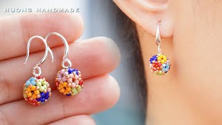 Multicolor beaded bead earrings How to make beaded earring Beading tutorial [upl. by Langham]