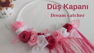 KURDELE GÃœLLERLE DÃœÅ KAPANI YAPIMI  KENDÄ°N YAP  DREAM CATCHER WITH RIBBON ROSE  DIY [upl. by Endor]