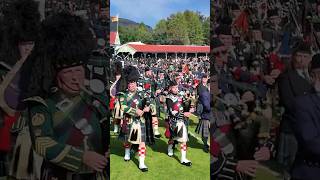 drummajors lead massed pipesanddrums march with Atholl Highlanders 2024 braemargathering shorts [upl. by Ikkaj]