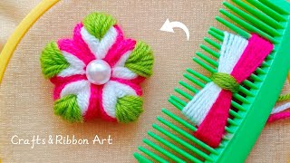 Its so Cute 💖🌟 Super Easy Woolen Flower Making Trick with Hair Comb  DIY Amazing Woolen Flowers [upl. by Orlanta778]