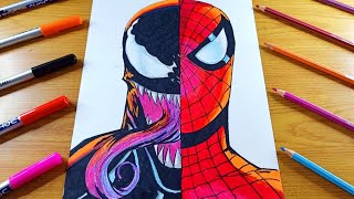 How To Draw Spider Man  Drawing Spider Man vs Venom  Step By Step [upl. by Elazaro941]