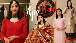 Ajio Haul Kurtis Sarees for Weddings amp Festivals  Giveaway [upl. by Acceber362]