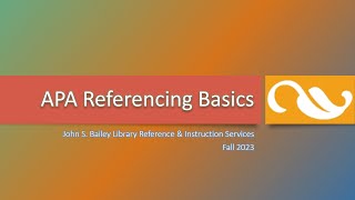 APA Referencing Basics [upl. by Laehplar978]