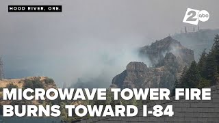 Microwave Tower Fire burning down toward I84 [upl. by Ahsekat926]