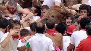 23 injured in stampede at Spains running of the bulls [upl. by Arretahs]