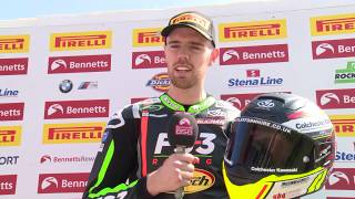 2019 Bennetts BSB Round 8  Cadwell Park  Race 1 press conference [upl. by Yllrebmik453]