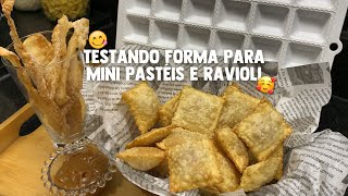 TESTANDO FORMA PARA MINI PASTÉIS E RAVIOLI CASQUINHA PASTEL DOCE PASTEL DE CARNE CALABRESA E PIZZA [upl. by Kleiman200]