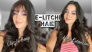 HALO EXTENSIONS  CLIPIN BANGS APPLICATION  Testing ELitchi 100 Human Hair [upl. by Htebilil]