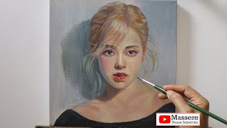 How to Acrylic painting Portrait on Canvas Rose Black Pink step by step techniques for beginners [upl. by Ahsaret608]