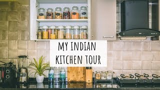 My Kitchen Tour  Indian Indian Kitchen Organization Ideas Indian Kitchen Tour Kitchen Tour India [upl. by Aissej]