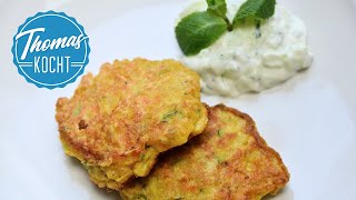 Zucchini Bratlinge mit GurkenJoghurtDip Raita [upl. by Nov77]