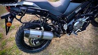 SUZUKI VStrom DL650XT Dominator HP1 muffler sound wo and with DB killer [upl. by Adnaval]