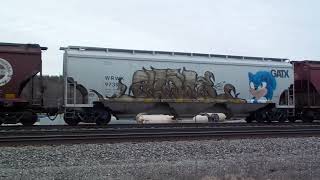 MRL 4306 2nd unit wBNSF 7127 leading XCSXMIT amp Sonic graffiti slowrestarting 33124 [upl. by Micheal]